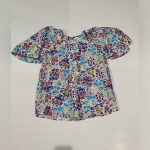 Charter Club Luxury 100% Linen Top Short Sleeve Medium Wide Sleeve Floral